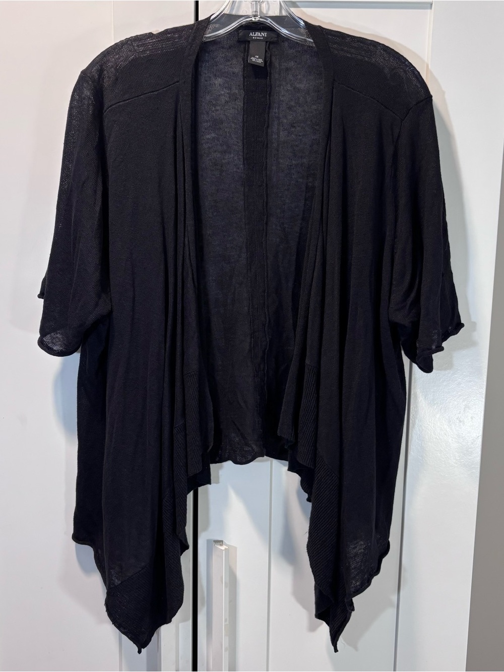 Alfani 100% Linen Black Waterfall Open Front Half Sleeve Cardigan Women’s 1X